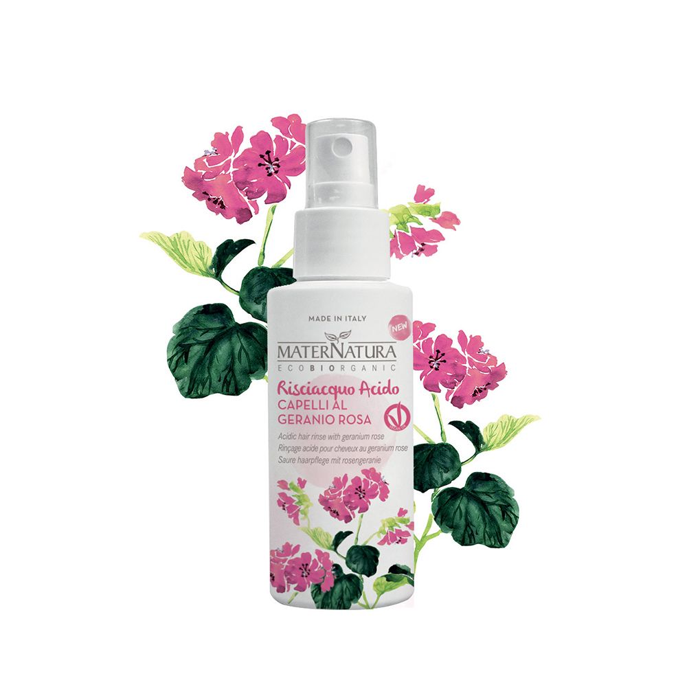 risciacquo acido capelli al geranio rosa Maternatura